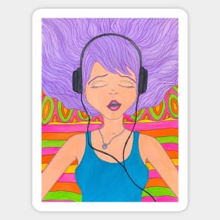 Girl with Headphones Singing Sticker